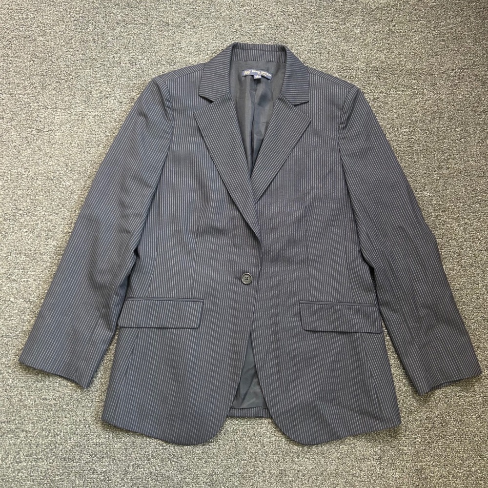 Brooks Brothers 346‎ Wool Blazer Navy Blue Pinstripe Womens 8 Milano Fit Formal